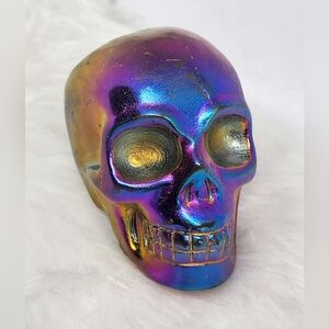 Titanium Aura Quartz Skull. Crystal Decor